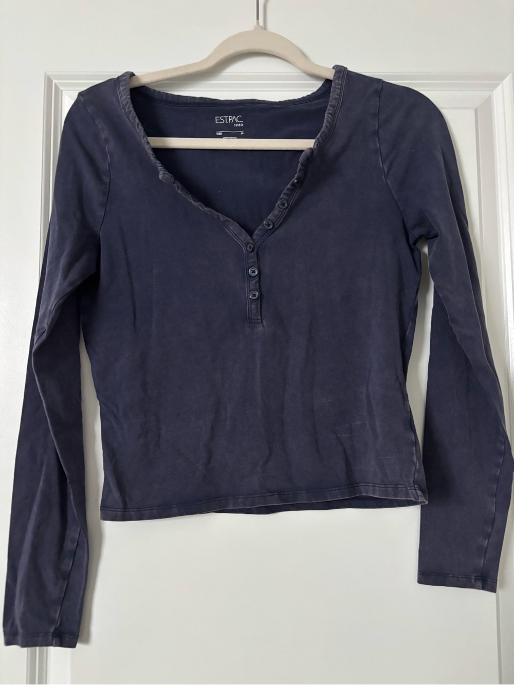 Long-Sleeve Navy Henley Top